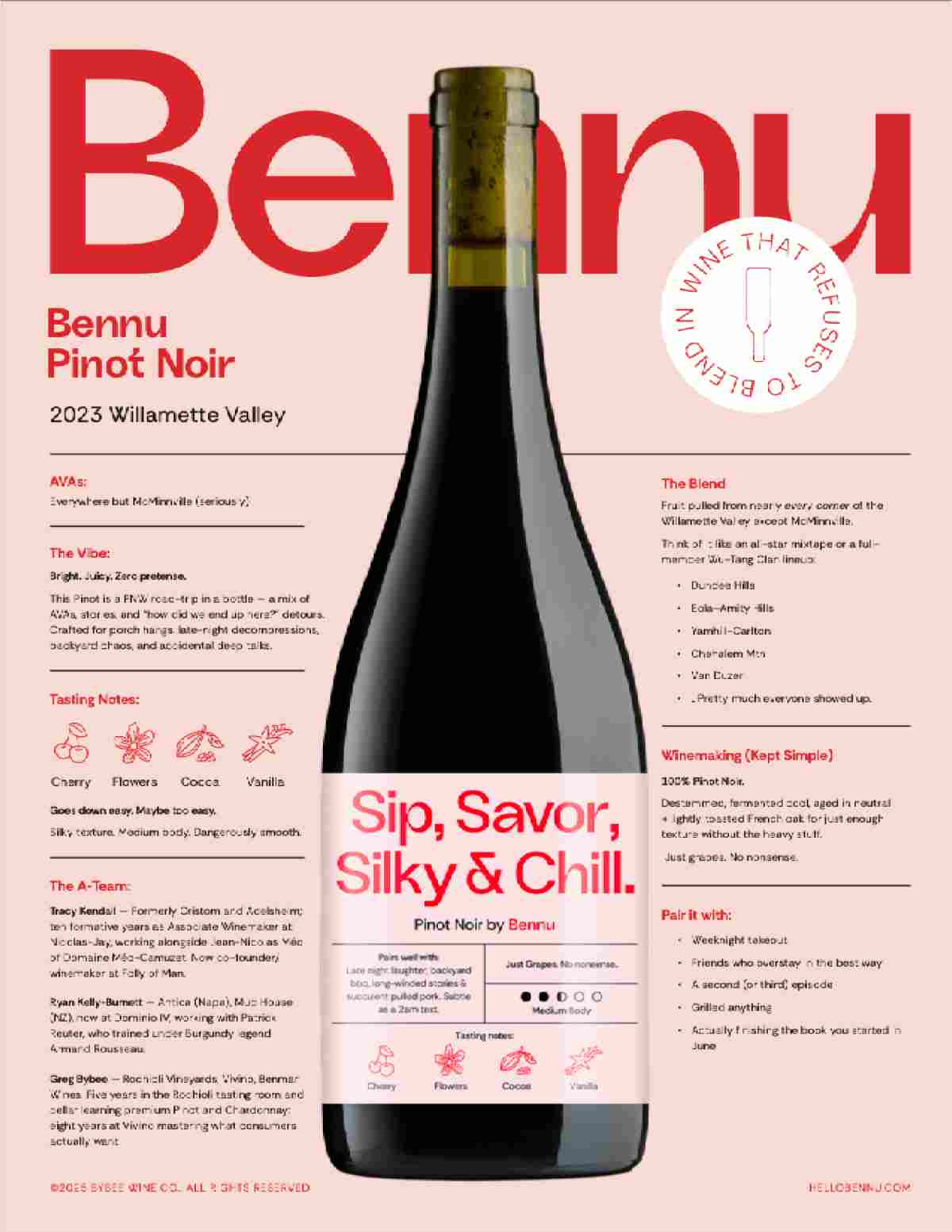 Bennu 2023 Pinot Noir tech sheet