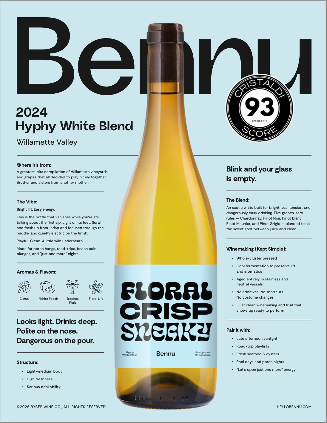 Bennu 'Blanco' 2024 techsheet